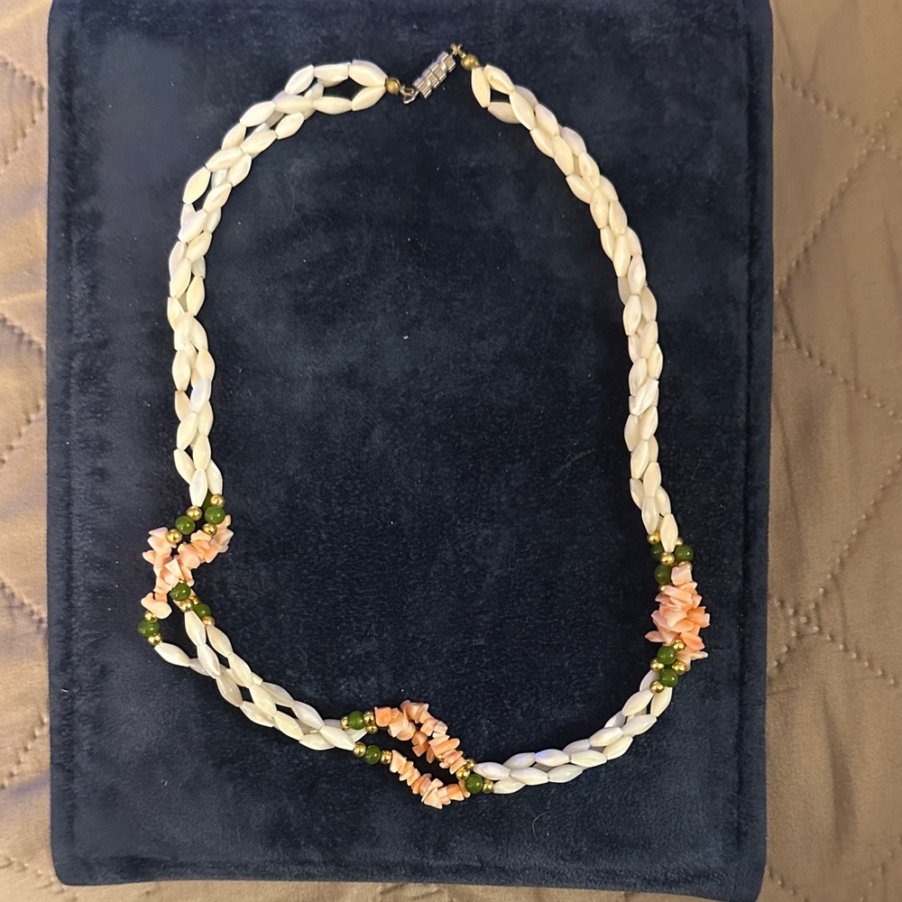 Elegant Cream and Green Beaded Necklace